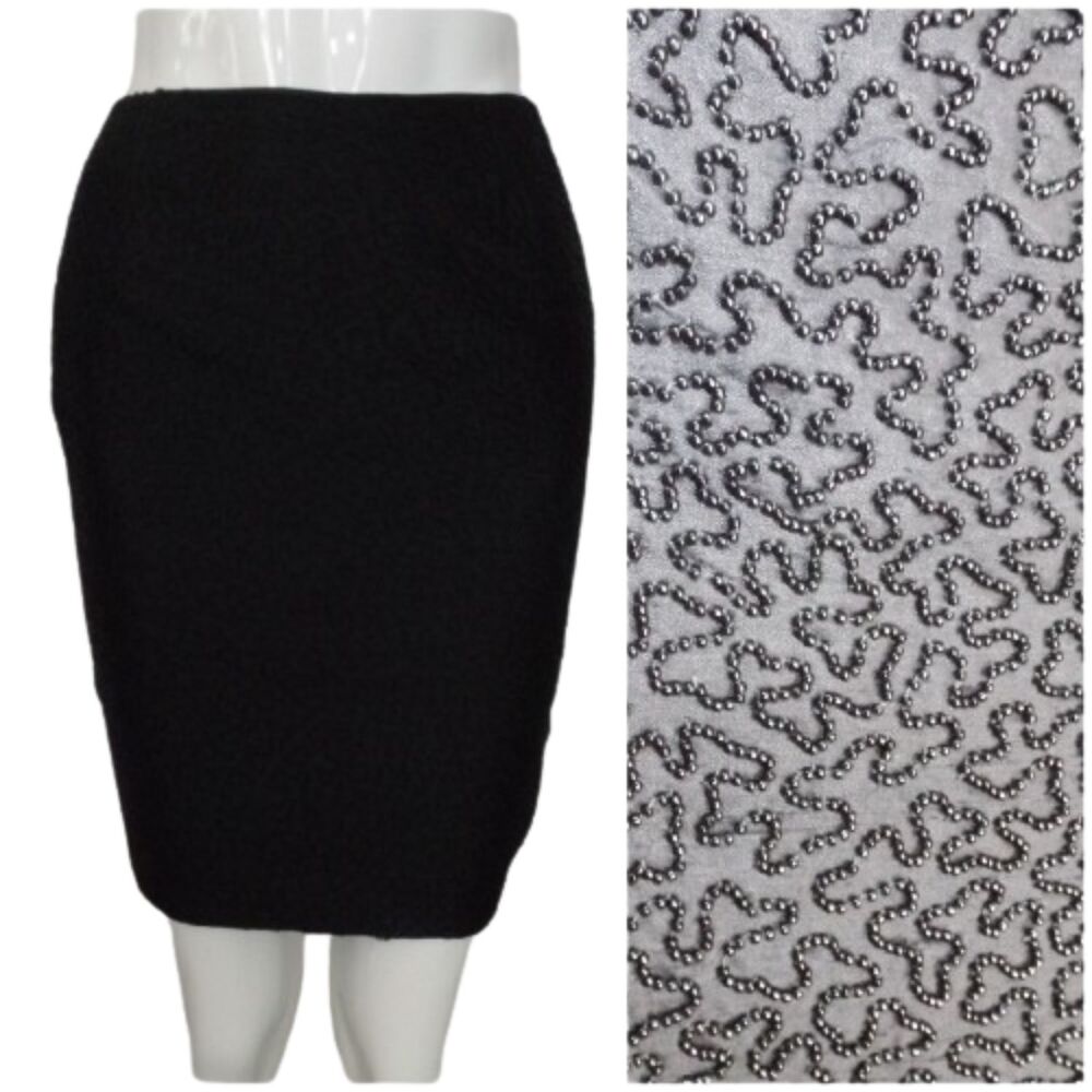 BURBERRYS Evening Skirt, 6P, Black Pencil, Beaded, Wiggle, Petite, Embellished